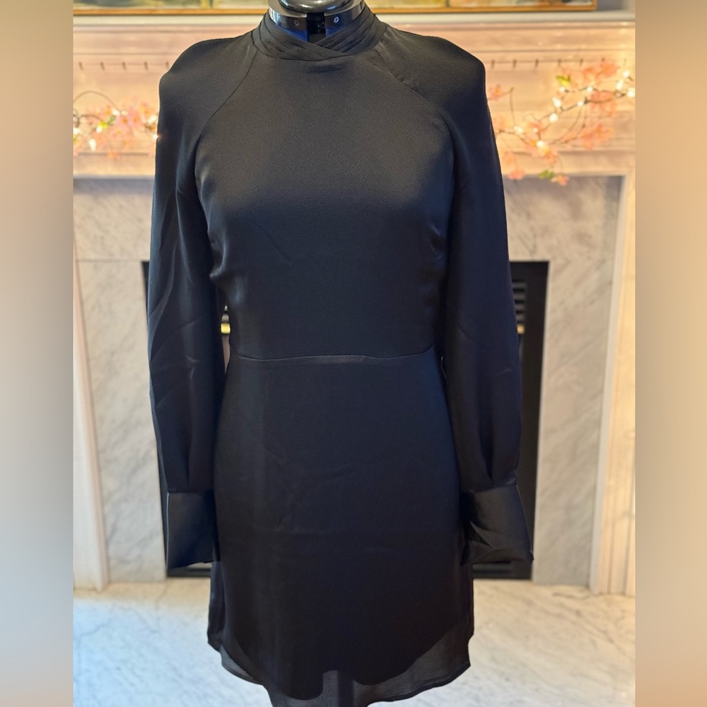 NWT Express black balloon sleeve high mock neck dress, size L